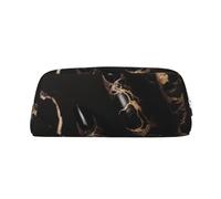 ULKMFFCF Black Rose Gold Marble Printed Leather Pencil Case for Students Girls Boys - Cute Silver Zip Pen Pencil Pouch Office School Adult Stationary Organiser Makeup Bag