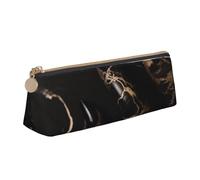 ULKMFFCF Black Rose Gold Marble Printed Triangle Pencil Case - Cute Leather Zip Pouch for School, Office, Travel and Makeup