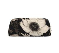 ULKMFFCF Blooming Flowers Black Printed Leather Pencil Case for Students Girls Boys - Cute Gold Zip Pen Pencil Pouch Office School Adult Stationary Organiser Makeup Bag
