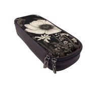 ULKMFFCF Blooming Flowers Black Printed Pencil Case Pen Bag - PU Leather Students Stationery Pouch Pencil Box with Zipper for School Office Travel and Makeup