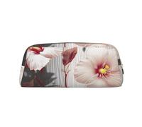 ULKMFFCF Blooming Hibiscus Flowers Printed Leather Pencil Case for Students Girls Boys - Cute Gold Zip Pen Pencil Pouch Office School Adult Stationary Organiser Makeup Bag