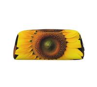 ULKMFFCF Blooming Sunflower Printed Leather Pencil Case for Students Girls Boys - Cute Silver Zip Pen Pencil Pouch Office School Adult Stationary Organiser Makeup Bag
