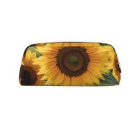 ULKMFFCF Blooming Sunflowers Printed Leather Pencil Case for Students Girls Boys - Cute Gold Zip Pen Pencil Pouch Office School Adult Stationary Organiser Makeup Bag