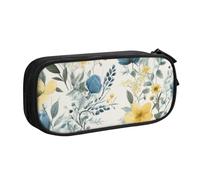 ULKMFFCF Blue Flower Floral Pattern Roses Printed Pencil Case Pen Bag,Black - Large Capacity Students Stationery Pouch Pencil Box with Zipper for School Office Travel and Makeup