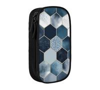 ULKMFFCF Blue Hexagons and Diamonds Printed Cute Pencil Case Pen Bag,Black - Large Capacity Students Stationery Pouch Pencil Box for School Office Travel Makeup