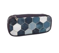 ULKMFFCF Blue Hexagons and Diamonds Printed Pencil Bag Pen Case for Boys Girls - PU Leather Cute Stationery Pouch Holder for School Office Travel Makeup