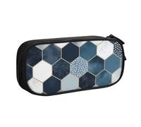 ULKMFFCF Blue Hexagons and Diamonds Printed Pencil Case Pen Bag,Black - Cute Students Stationery Pouch Pencil Box with Zipper for School Office Travel and Makeup