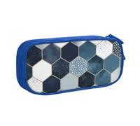 ULKMFFCF Blue Hexagons and Diamonds Printed Pencil Case Pen Bag,Blue - Cute Students Stationery Pouch Pencil Box with Zipper for School Office Travel and Makeup