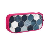 ULKMFFCF Blue Hexagons and Diamonds Printed Pencil Case Pen Bag,Pink - Cute Students Stationery Pouch Pencil Box with Zipper for School Office Travel and Makeup