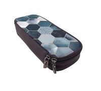ULKMFFCF Blue Hexagons and Diamonds Printed Pencil Case Pen Bag - PU Leather Students Stationery Pouch Pencil Box with Zipper for School Office Travel and Makeup