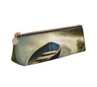 ULKMFFCF Boat at Lake Shore Printed Triangle Pencil Case - Cute Leather Zip Pouch for School, Office, Travel and Makeup