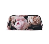 ULKMFFCF Bouquet of Pink Peonies Printed Leather Pencil Case for Students Girls Boys - Cute Silver Zip Pen Pencil Pouch Office School Adult Stationary Organiser Makeup Bag