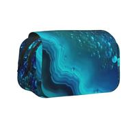 ULKMFFCF Bright Aqua Blue Turquoise Print Double Layer Pencil Case Flip Pen Pouch Organizer for Students, School Supplies, Travel Organizer