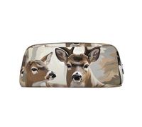 ULKMFFCF Camouflage Deer Printed Leather Pencil Case for Students Girls Boys - Cute Silver Zip Pen Pencil Pouch Office School Adult Stationary Organiser Makeup Bag