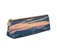 ULKMFFCF Cityscape Dusk Printed Triangle Pencil Case - Cute Leather Zip Pouch for School, Office, Travel and Makeup