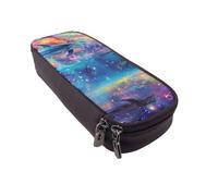 ULKMFFCF Colored Sea Dolphin Printed Pencil Case Pen Bag - Pu Leather Students Stationery Pouch Pencil Box with Zipper for School Office Travel and Makeup