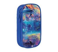 ULKMFFCF Colored Sea Dolphin Printed Students Pencil Case Pen Bag,Blue - Large Capacity Stationery Pouch Pencil Box with Zipper for School Office Travel and Makeup