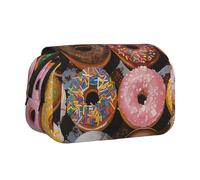 ULKMFFCF Colorful Donuts Print Double Layer Pencil Case Flip Pen Pouch Organizer for Students, School Supplies, Travel Organizer