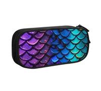 ULKMFFCF Colorful Fish Mermaid Scales Printed Pencil Case Pen Bag,Black - Cute Students Stationery Pouch Pencil Box with Zipper for School Office Travel and Makeup