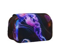 ULKMFFCF Colorful Jellyfish Print Double Layer Pencil Case Flip Pen Pouch Organizer for Students, School Supplies, Travel Organizer