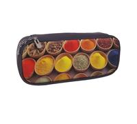 ULKMFFCF Colorful Spices Printed Pencil Bag Pen Case for Boys Girls - PU Leather Cute Stationery Pouch Holder for School Office Travel Makeup