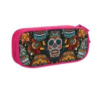 ULKMFFCF Colorful Sugar Skulls Printed Pencil Case Pen Bag,Pink - Large Capacity Students Stationery Pouch Pencil Box with Zipper for School Office Travel and Makeup