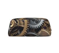 ULKMFFCF Cool Steampunk Gears Printed Leather Pencil Case for Students Girls Boys - Cute Gold Zip Pen Pencil Pouch Office School Adult Stationary Organiser Makeup Bag