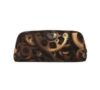 ULKMFFCF Cool Steampunk Gears Printed Leather Pencil Case for Students Girls Boys - Cute Silver Zip Pen Pencil Pouch Office School Adult Stationary Organiser Makeup Bag