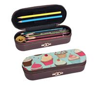 ULKMFFCF Cupcake Pattern Printed Hard Shell Pencil Case Pen Bag - Pu Leather Students Stationery Pouch Pencil Box with Zipper for School Office Travel and Makeup