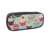 ULKMFFCF Cupcake Pattern Printed Pencil Case Pen Bag - Pu Leather Students Stationery Pouch Pencil Box with Zipper for School Office Travel and Makeup