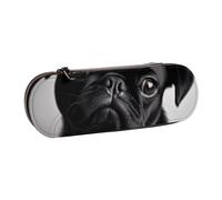 ULKMFFCF Cute Black Pug Dog Printed Hard Shell Pencil Case Pen Bag - PU Leather Students Stationery Pouch Pencil Box for School Office Travel and Makeup