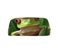 ULKMFFCF Cute Frog Printed Leather Pencil Case for Students Girls Boys - Cute Silver Zip Pen Pencil Pouch Office School Adult Stationary Organiser Makeup Bag