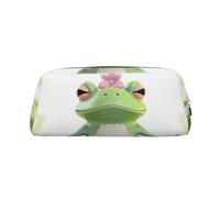 ULKMFFCF Cute Funny Frog Doing Yoga Printed Leather Pencil Case for Students Girls Boys - Cute Gold Zip Pen Pencil Pouch Office School Adult Stationary Organiser Makeup Bag