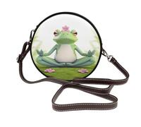 ULKMFFCF Cute Funny Frog Doing Yoga Printed Round Shoulder Bag for Women Girls Leather Crossbody Purse for School Work Travel