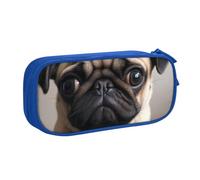 ULKMFFCF Cute Pet Pug Printed Pencil Case Pen Bag,Blue - Large Capacity Students Stationery Pouch Pencil Box with Zipper for School Office Travel and Makeup