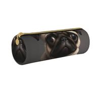 ULKMFFCF Cute Pretty Pug Dog Printed Round Pencil Case - Cute Leather Zip Pouch for School, Office, Travel and Makeup