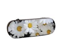 ULKMFFCF Daisies White Printed Hard Shell Pencil Case Pen Bag - PU Leather Students Stationery Pouch Pencil Box for School Office Travel and Makeup