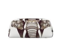 ULKMFFCF Elephant Art Printed Leather Pencil Case for Students Girls Boys - Cute Silver Zip Pen Pencil Pouch Office School Adult Stationary Organiser Makeup Bag