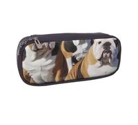 ULKMFFCF English Bulldogs Printed Pencil Case Pen Bag - Pu Leather Students Stationery Pouch Pencil Box with Zipper for School Office Travel and Makeup
