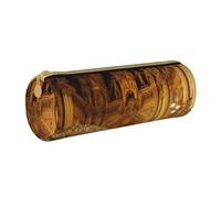 ULKMFFCF European Golden Gothic Printed Round Pencil Case - Cute Leather Zip Pouch for School, Office, Travel and Makeup