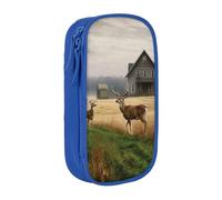 ULKMFFCF Farm with Deer Printed Cute Pencil Case Pen Bag,Blue - Large Capacity Students Stationery Pouch Pencil Box for School Office Travel Makeup