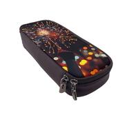 ULKMFFCF Fireworks at Night Printed Pencil Case Pen Bag - Pu Leather Students Stationery Pouch Pencil Box with Zipper for School Office Travel and Makeup
