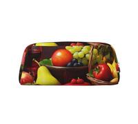 ULKMFFCF Fresh Fruit Printed Leather Pencil Case for Students Girls Boys - Cute Silver Zip Pen Pencil Pouch Office School Adult Stationary Organiser Makeup Bag