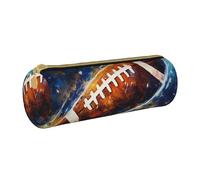 ULKMFFCF Galaxy Space American Football Printed Round Pencil Case - Cute Leather Zip Pouch for School, Office, Travel and Makeup