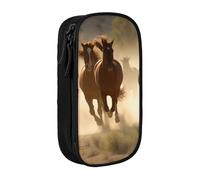 ULKMFFCF Galloping Running Horses Printed Cute Pencil Case Pen Bag,Black - Large Capacity Students Stationery Pouch Pencil Box for School Office Travel Makeup