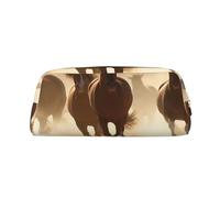 ULKMFFCF Galloping Running Horses Printed Leather Pencil Case for Students Girls Boys - Cute Gold Zip Pen Pencil Pouch Office School Adult Stationary Organiser Makeup Bag