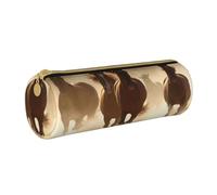 ULKMFFCF Galloping Running Horses Printed Round Pencil Case - Cute Leather Zip Pouch for School, Office, Travel and Makeup
