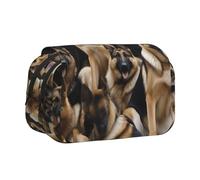 ULKMFFCF German Shepherd Print Double Layer Pencil Case Flip Pen Pouch Organizer for Students, School Supplies, Travel Organizer