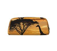 ULKMFFCF Giraffe and Trees at Dusk in Africa Printed Leather Pencil Case for Students Girls Boys - Cute Silver Zip Pen Pencil Pouch Office School Adult Stationary Organiser Makeup Bag