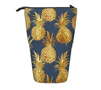 ULKMFFCF Gold Pineapple Background Printed Standing Telescopic Pencil Case - Cute School Pencil Pouch, Makeup Bag, Cosmetic Bag, Pen Holder